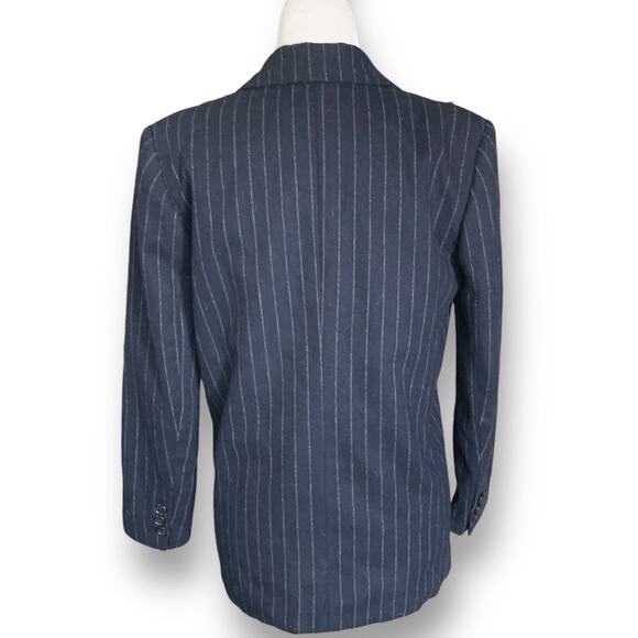Vintage 80s Sweet Suit Petite Navy Pinstripe Wool Blend Blazer Jacket Size 4 - Picture 6 of 10